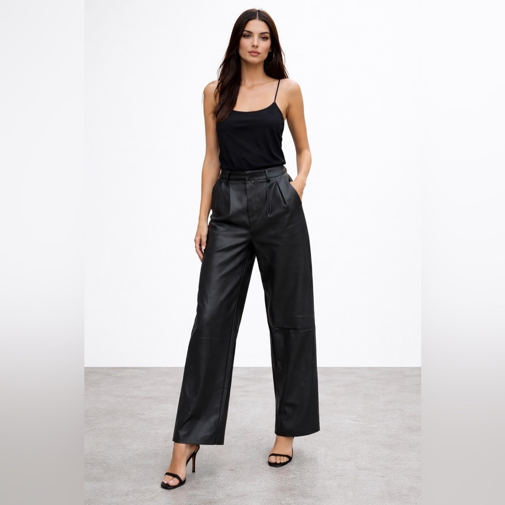 7 For All Mankind Vegan Faux Leather High Waist Wide Leg Black Pants XS